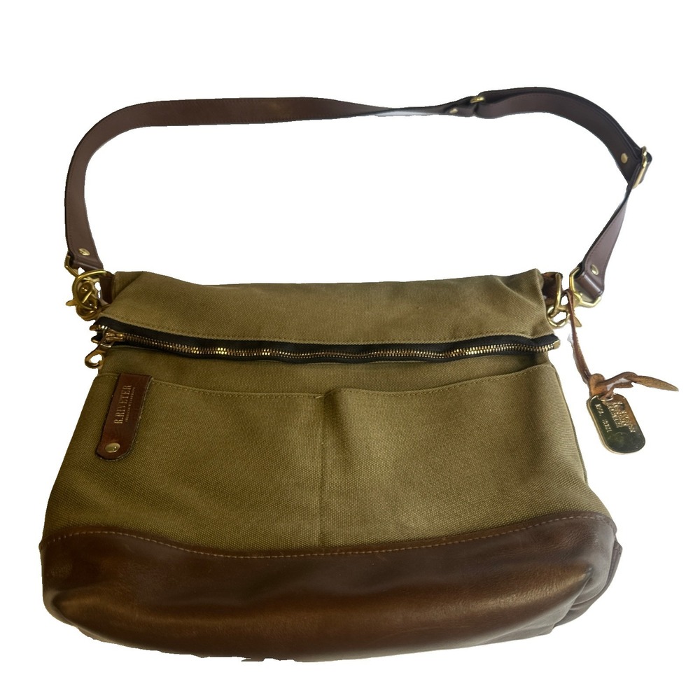 R Riveter Hopper Crossbody Bag Fatigue Oliver Green Canvas Brown Leather  USA